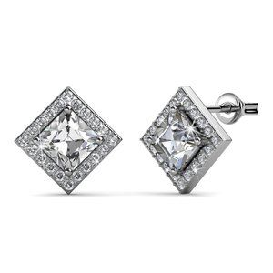 Diamond Shape Silver Stud‎ Earrings With Australian Crystals